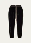 Rick Owens Cropped Drawstring Velvet Jogger Pants In Black