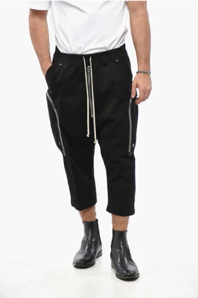 Rick Owens Cropped Fit Bauhaus Bela Cargo Pants With Elastic Waistband In Black