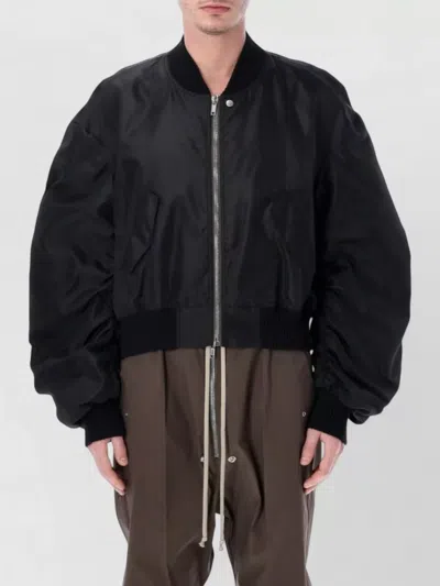 Rick Owens Cropped Flight Jacket Ruched Sleeves Design In Black
