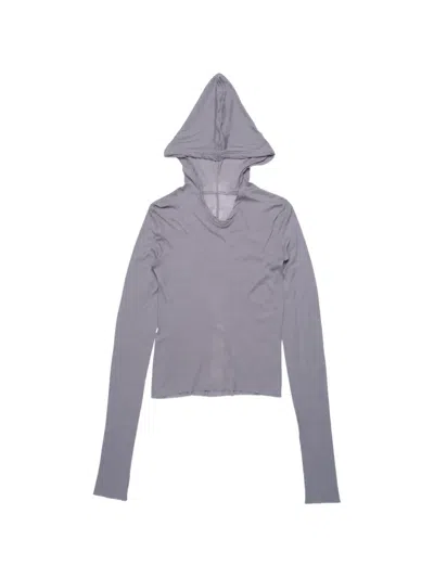 Rick Owens Cropped Hooded Bib Long-sleeve T-shirt In Gray