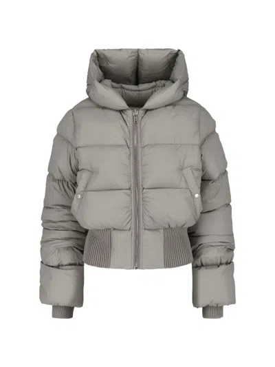 Rick Owens Cropped Hooded Down Jacket In Gray