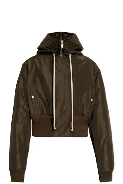 Rick Owens Hooded Bomber Jacket In Brown