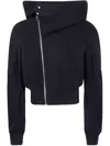 Rick Owens "cropped Hooded Flight" Bomber Jacket In Blue