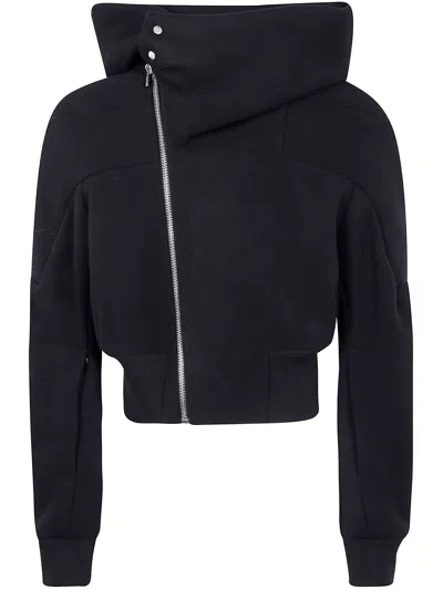 Rick Owens "cropped Hooded Flight" Bomber Jacket In Blue