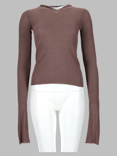 Rick Owens Cropped Hooded Rib Long Sleeve T-shirt For Women In Multi