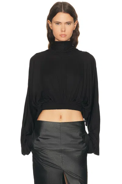 Rick Owens Cropped Hooded Top In Black