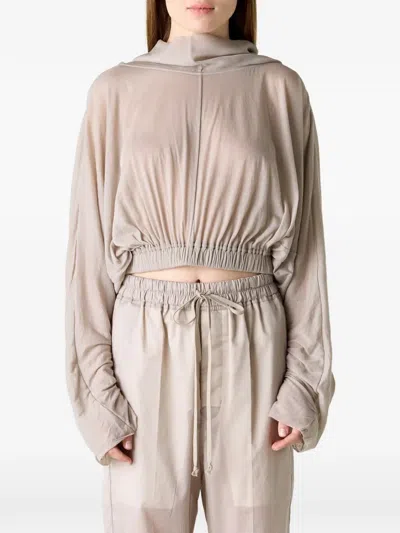 Rick Owens Cropped Hooded Top In Brown