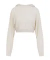 Rick Owens Natural White Virgin Wool Cropped Hooded Tunic Pullover In Neutral