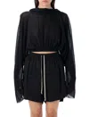 Rick Owens Cropped Hooded Tunic With Flowing Sleeves In Black