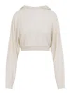 Rick Owens Natural White Virgin Wool Cropped Hooded Tunic Pullover In Neutral