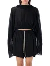 Rick Owens Cropped Hooded Tunic With Flowing Sleeves In Black