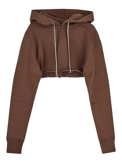Rick Owens Cropped Hoodie In Brown