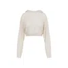 Rick Owens Natural White Virgin Wool Cropped Hooded Tunic Pullover In White