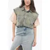 Rick Owens Denim Cropped Jacket With Laces In Gray