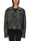 Rick Owens 'jumbo' Black Cropped Jacket With Notched Revers And Waist Belt In Leather Woman In Black