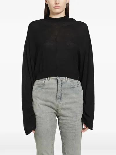 Rick Owens Cropped Knit Hoodie In Black