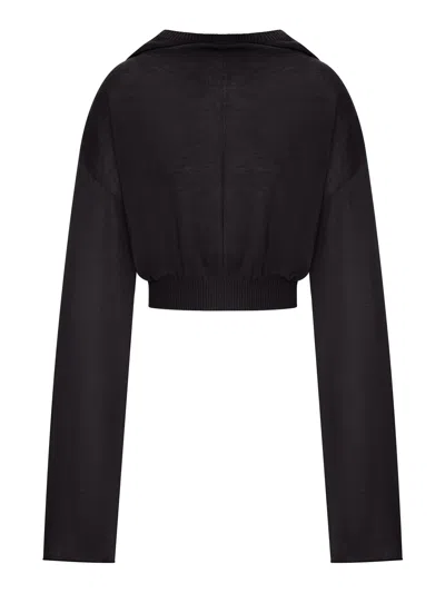 Rick Owens Cropped Knit Sweater With Hood In Black