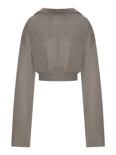 Rick Owens Cropped Knit Sweater With Hood In Gray