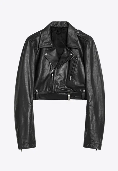 RICK OWENS CROPPED LEATHER BIKER JACKET