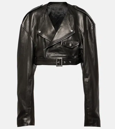Rick Owens Cropped Leather Biker Jacket In Black  