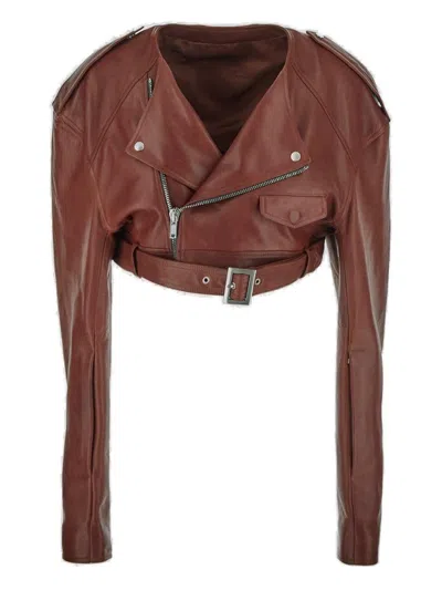 Rick Owens Cropped Leather Biker Jacket In Brown