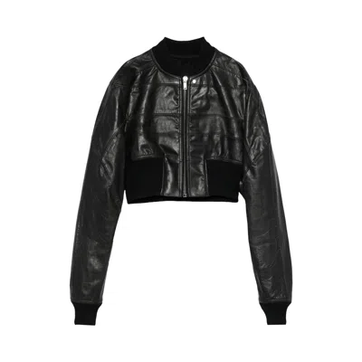 Pre-owned Rick Owens Cropped Leather Girdered Bomber Jacket 'black' | Women's Size 38