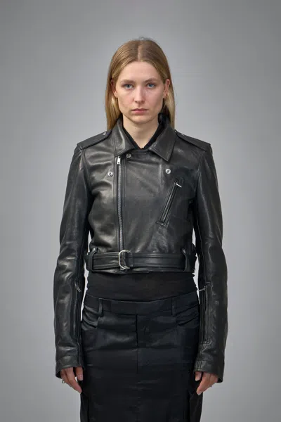 Rick Owens Cropped Leather Jacket Luke's Stooges In Black