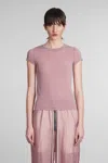 RICK OWENS CROPPED LEVEL T T-SHIRT IN ROSE-PINK POLYAMIDE POLYESTER