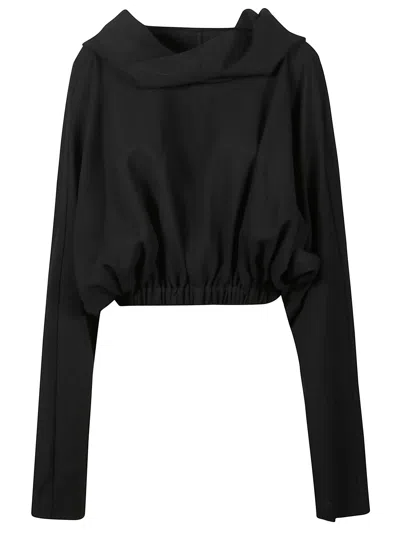 Rick Owens Cropped Long Sleeve Hooded Top In Black