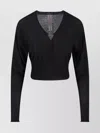 Rick Owens Cropped Long Sleeve Sheer Top V-neck In Black