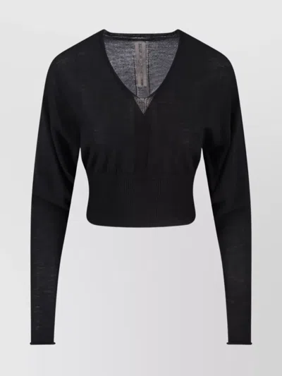 RICK OWENS CROPPED LONG SLEEVE SHEER TOP V-NECK