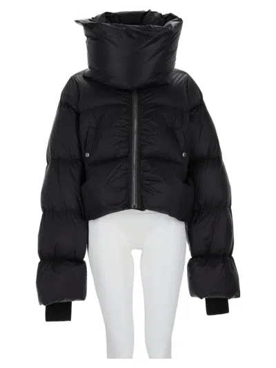 Rick Owens Cropped Puffer Jacket With High Padded Collar And Quilted Sleeves In Black