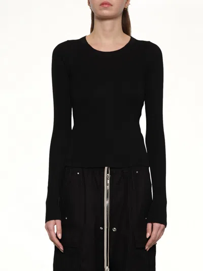 Rick Owens Cropped Rib Long Sleeve T In Black