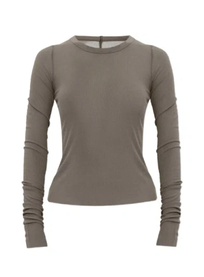 Rick Owens Cropped Rib Ls T In Gray