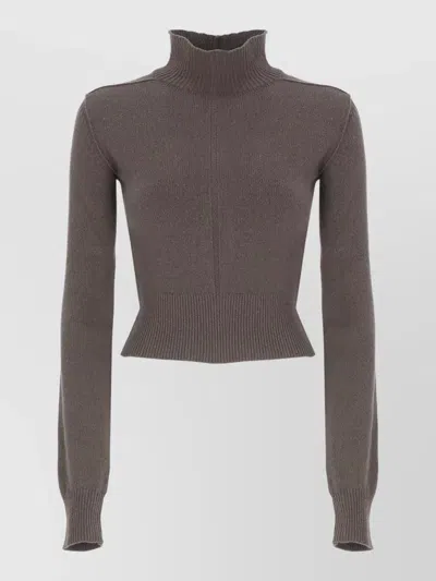 Rick Owens Cropped Ribbed Cotton Turtleneck Crewneck Sweater In Gray