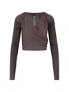 Rick Owens Crewneck Wrap Knitwear Long Sleeves Cropped In Brown