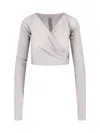 Rick Owens Wrap Design Crewneck Knitwear With Ribbed Texture In Gray