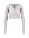 Rick Owens Wrap Design Crewneck Knitwear With Ribbed Texture In Gray