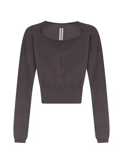 Rick Owens Cropped Ribbed-trim Sweater In Brown