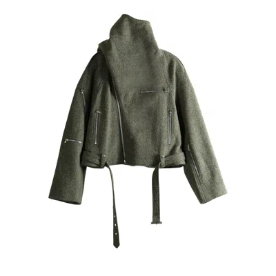 Pre-owned Rick Owens Cropped Scarf Flight Jacket 'bosco' | Brown | Women's Size Onesize