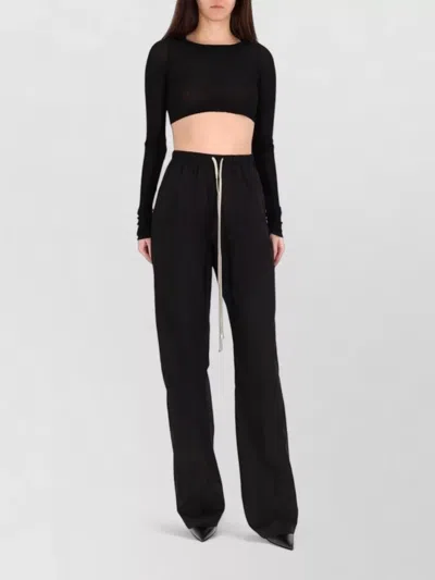 Rick Owens Cropped Sheer Ribbed Long Sleeve Top In Black