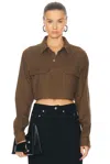 Rick Owens Press-stud Cropped Shirt In Bean
