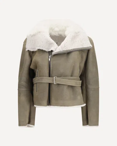Rick Owens Cropped Suede And Shearling Flight Jacket In Green