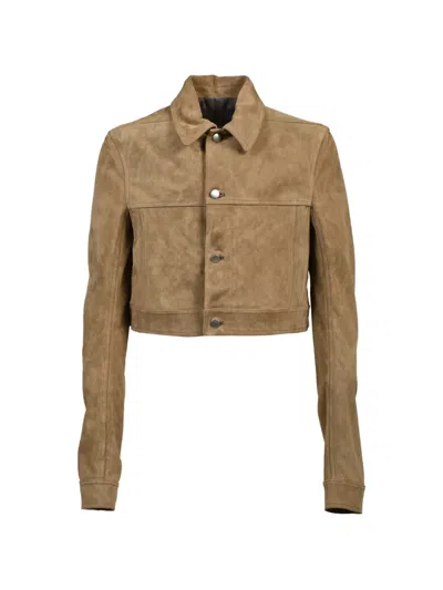 Rick Owens Temple Cropped Worker Jacket In Suede In Multi