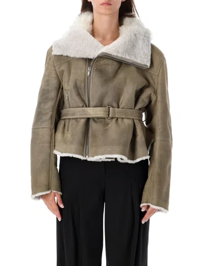 Rick Owens Cropped Flight Shearling Jacket In Multi