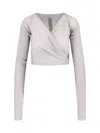 Rick Owens Wrap Design Crewneck Knitwear With Ribbed Texture In Gray