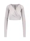 Rick Owens Wrap Design Crewneck Knitwear With Ribbed Texture In Gray
