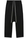 Rick Owens Black Hollywood Heavy Drawstring Cropped Trousers In Black