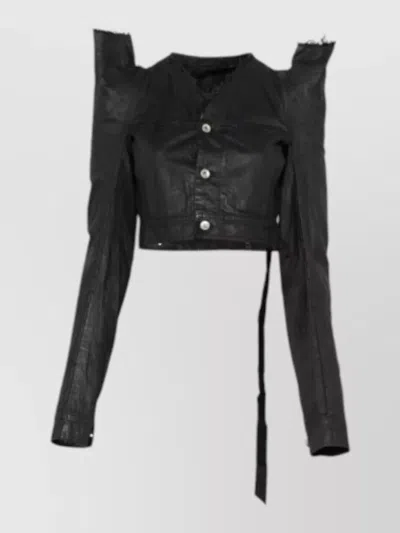 Rick Owens Cropped Trucker Coat Long Sleeves Structure In Black