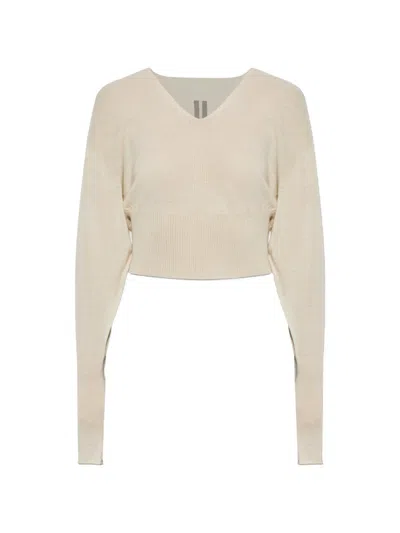 Rick Owens Cropped V-neck Sweater In Neutral